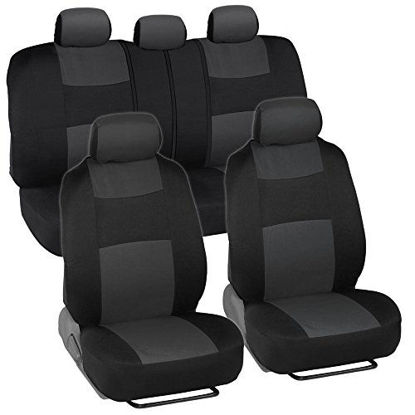 Picture of BDK PolyPro Car Seat Covers, Full Set in Charcoal on Black - Front and Rear Split Bench Protection, Easy to Install, Universal Fit for Auto Truck Van SUV, Charcoal Gray