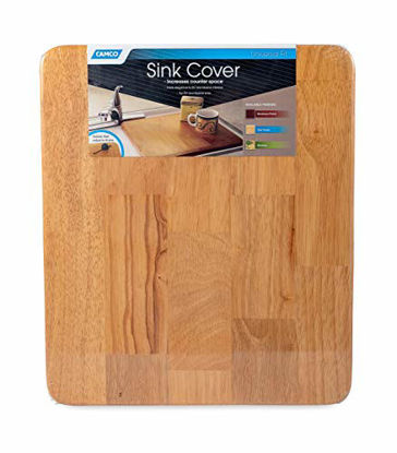 Picture of Camco Oak Accents RV Sink Cover- Adds Additional Counter and Cooking Space in Your Camper or RV Kitchen - Oak Wood Finish (43431)