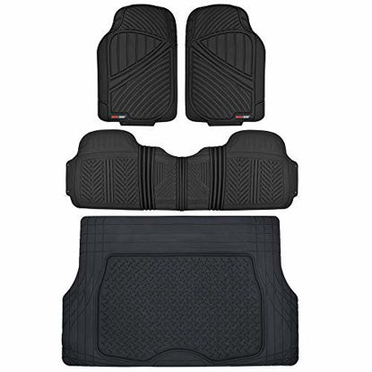 Picture of Motor Trend FlexTough Performance All Weather Rubber Car Floor Mats with Cargo Liner - Full Set Front & Rear Odorless Floor Mats for Cars Truck SUV, BPA-Free Automotive Floor Mats (Black)
