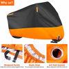 Picture of Puroma Motorcycle Cover, XXX-Large Waterproof Motorbike Cover Outdoor Indoor Scooter Shelter Protection with 4 Reflective Strips for Harley Davidson, Honda, Suzuki, Kawasaki, Yamaha (Black & Orange)