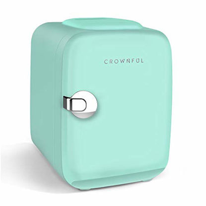 Picture of CROWNFUL Mini Fridge, 4 Liter/6 Can Portable Cooler and Warmer Personal Fridge for Skin Care, Cosmetics, Food, Great for Bedroom, Office, Car, Dorm, ETL Listed (Green)