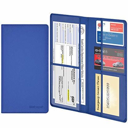 Picture of Wisdompro Car Registration and Insurance Documents Holder - Premium PU Leather Vehicle Glove Box Paperwork Wallet Case Organizer for ID, Driver's License, Key Contact Information Cards (Blue)