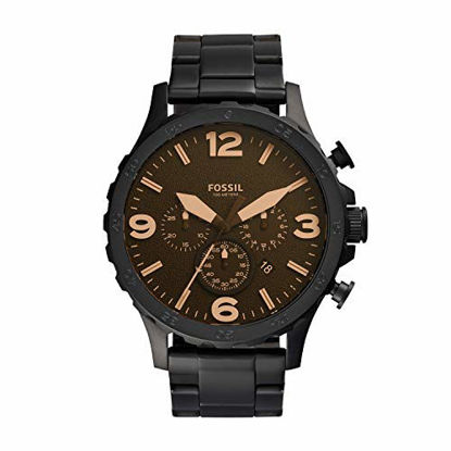Picture of Fossil Men's Nate Quartz Stainless Chronograph Watch, Color: Black, Brown Dial (Model: JR1356)