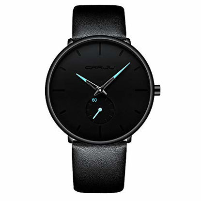 Picture of Mens Watches Ultra-Thin Minimalist Waterproof-Fashion Wrist Watch for Men Unisex Dress with Leather Band-Blue Hands