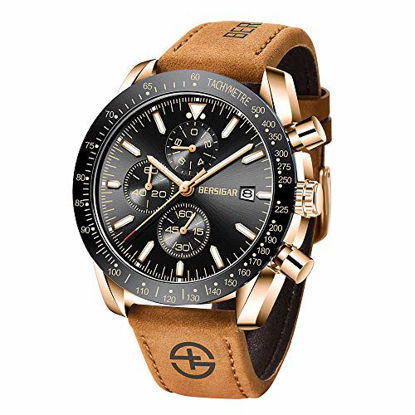 Picture of BENYAR - Stylish Wrist Watch for Men, Genuine Leather Strap Watches, Perfect Quartz Movement, Waterproof and Scratch Resistant, Analog Chronograph Business Watches