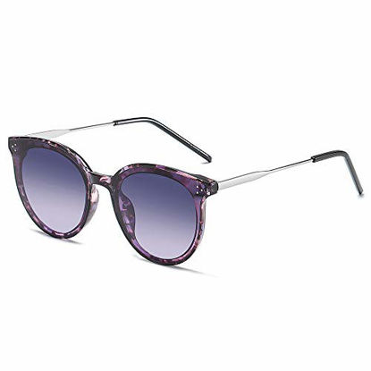 Picture of SOJOS Retro Round Sunglasses for Women Oversized Mirrored Glasses DOLPHIN SJ2068 with Purple Marble Frame/Gradient Grey&Purple Lens