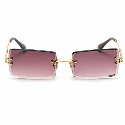 Picture of MINCL/Fashion Small Rectangle Sunglasses Women Ultralight Candy Color Rimless Ocean Sun Glasses (purple&brown)