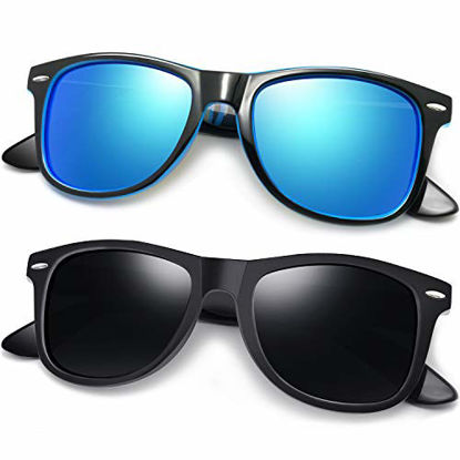 Picture of Joopin Polarized Sunglasses for Women Men, Retro Designer Sun Glasses (Matte Black+Trendy Blue)