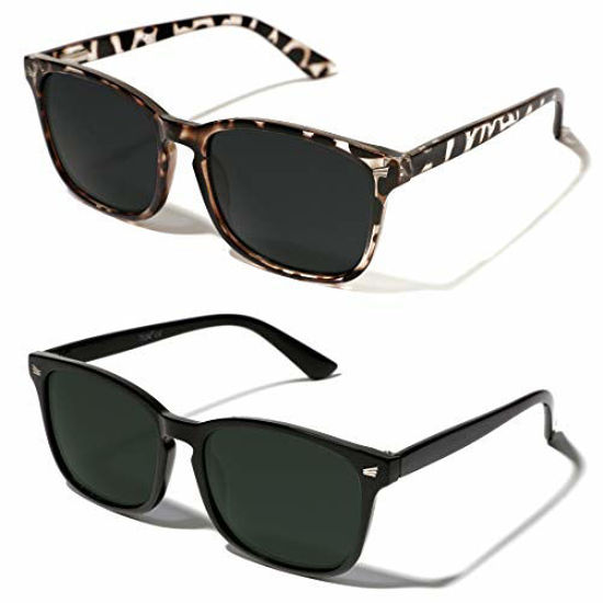Picture of TIJN Polarized Sunglasses for Women Men Classic Trendy Stylish Sun Glasses 100% UV Protection (02-(2pack)Black+Marble)