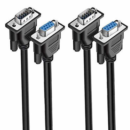 Picture of EVISWIY DB9 Cable Male to Female Extension Straight Through 3M 10 Foot 9 Pin Serial RS232 Cable M/F Black 2 Pack