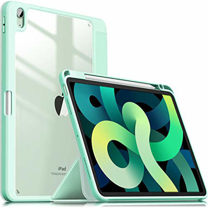 Picture of INFILAND iPad Air 4 2020 Case with Pencil Holder, Shockproof Ultra Slim Case with Clear Transparent Back Fit iPad Air 4 10.9 inch 2020 [Support 2nd Gen Apple Pencil Wireless Charging] Mint Green