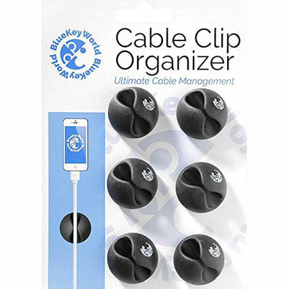 Picture of Cable Clips - Cord Organizer - Cable Management - Wire Holder System - 6 Pack Adhesive Cord Hooks - Home, Office, Cubicle, Car, Nightstand, Desk Accessories - Gift Ideas Men, Women, Dad, Mom, Him, Her