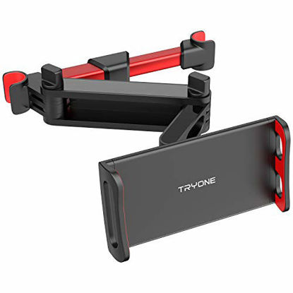 Picture of Car Headrest Tablet Mount - Tryone Stretchable Tablet Headrest Holder Compatible with Smartphones/Tablets/Switch 4"-10.6", Headrest Posts Width 4.7in-5.9in(Red)