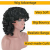 Picture of ELIM Short Curly Kinky Wigs for Black Women Fluffy Wavy Black Synthetic Hair Wig Natural Looking Wigs Heat Resistant Wigs with Wig Cap 250g Z014