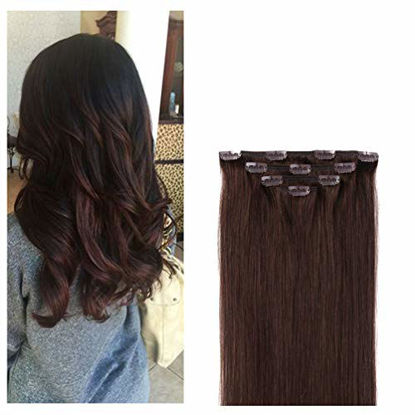 Picture of 12" Clip in Hair Extensions Remy Human Hair for Women - Silky Straight Human Hair Clip in Extensions 50grams 4pieces Dark Brown #2 Color