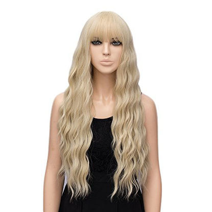 Picture of netgo Women's Golden Blonde Wigs Long Fluffy Curly Wavy Hair Wigs for Girl Heat Friendly Synthetic Cosplay Halloween Party Wigs