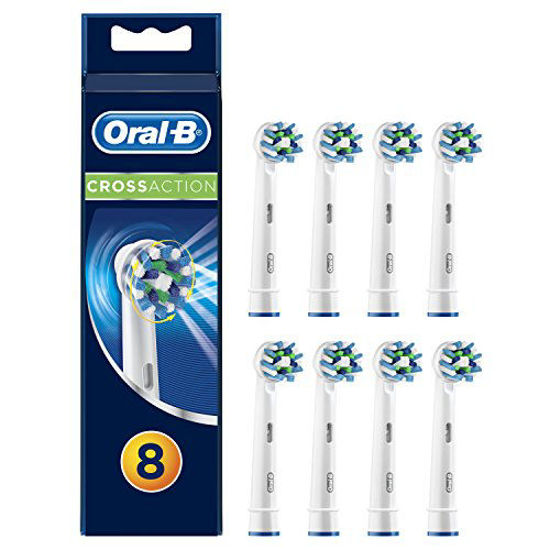 Picture of Oral-B Genuine CrossAction Replacement White Toothbrush Heads, Refills for Electric Toothbrush, Angled Bristles for up to 100 Percent More Plaque Removal, Pack of 8