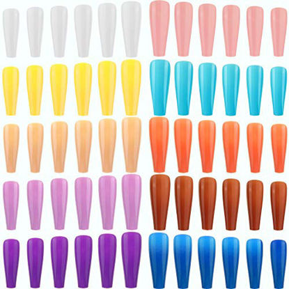 Picture of 240 Pieces Extra Long Press on Nails Ballerina Coffin False Nails Solid Color Full Cover Fake Nails Artificial Acrylic Nails for DIY Nail Art Salon Women Girls (Classic Pattern)