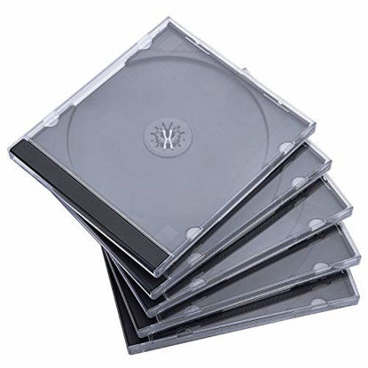 Picture of Maxtek 10.4 mm Standard Single Clear CD Jewel Case with Assembled Black Tray, 50 Pack