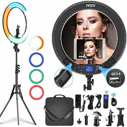 Picture of IVISII 19 inch Ring Light with Remote Controller and Stand ipad Holder,60W Bi-Color with 4 Color Soft Filters for Live Stream/Makeup/YouTube Video/TikTok/Zoom/Photography
