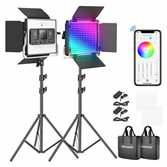 Picture of Neewer RGB Led Video Light with APP Control, 360°Full Color, 50W 660 PRO Video Lighting Kit CRI 97+ for Gaming, Streaming, Zoom,Youtube, Webex, Broadcasting, Web Conference, Photography