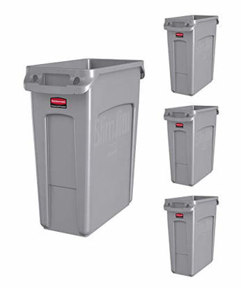 Picture of Rubbermaid Commercial Products FG354100LGRAY Slim Jim Trash/Garbage Can with Venting Channels, 16 Gallon, Gray (Pack of 4)