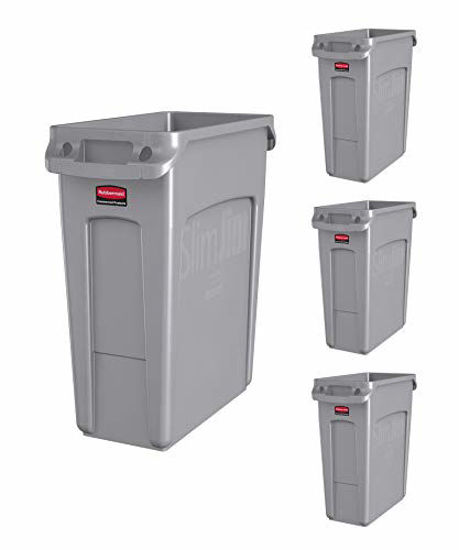 Picture of Rubbermaid Commercial Products FG354100LGRAY Slim Jim Trash/Garbage Can with Venting Channels, 16 Gallon, Gray (Pack of 4)