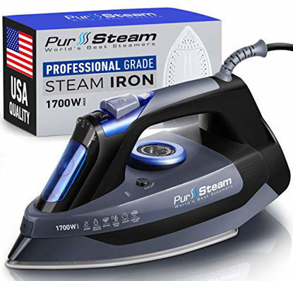 Picture of Professional Grade 1700W Steam Iron for Clothes with Rapid Even Heat Scratch Resistant Stainless Steel Sole Plate, True Position Axial Aligned Steam Holes, Self-Cleaning Function