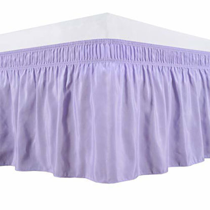 Picture of Biscaynebay Wrap Around Bed Skirts Elastic Dust Ruffles, Easy Fit Wrinkle and Fade Resistant Silky Luxrious Fabric Solid Color, Lavender for Queen Size Beds 15 Inches Drop