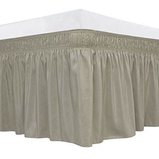 Picture of Biscaynebay Wrap Around Bed Skirts with Adjustable Belts, Elastic Dust Ruffles, Easy Fit Wrinkle and Fade Resistant Silky Luxrious Fabric Solid Color, Linen for Queen Size Beds 12 Inches Drop