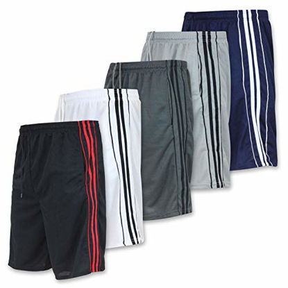 Picture of 5 Pack: Big Boys Youth Clothing Knit Mesh Active Athletic Performance Basketball Soccer Lacrosse Tennis Exercise Summer Gym Golf Running Teen Shorts -Set 3- M (8/10)