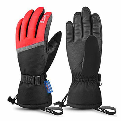 Picture of MCTi Ski Gloves,Winter Waterproof Snowboard Snow 3M Thinsulate Warm Touchscreen Cold Weather Women Gloves Wrist Leashes Red Small