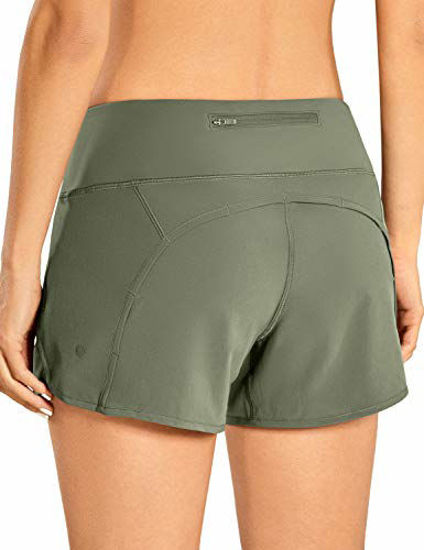 GetUSCart- CRZ YOGA Women's Quick-Dry Athletic Sports Running Workout  Shorts with Zip Pocket - 4 Inches Grey Sage 4''-R403 Large