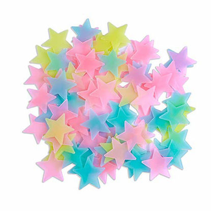 Picture of Amaonm 100 Pcs Colorful Glow in The Dark Luminous Stars Fluorescent Noctilucent Plastic Wall Stickers Murals Decals for Home Art Decor Ceiling Wall Decorate Kids Babys Bedroom Room Decorations