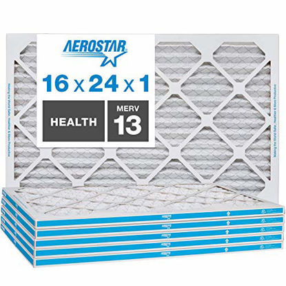 Picture of Aerostar - P25S.011624-6 Home Max 16x24x1 MERV 13 Pleated Air Filter, Made in the USA, Captures Virus Particles, 6-Pack