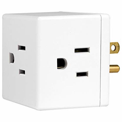 Picture of GE Wall Tap, 1, Extra-Wide Adapter Spaced, Easy Access Design, 3 Prong Outlet, Perfect for Travel, UL Listed, White, 58368