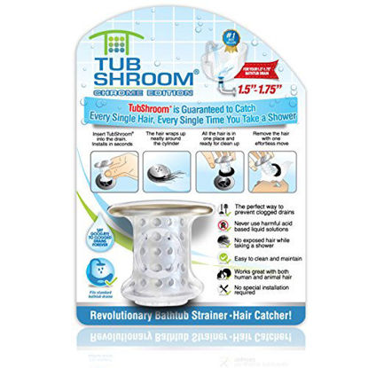 Picture of TubShroom Tub Drain Hair Catcher, Chrome - Drain Protector and Hair Catcher for Bathroom Drains, Fits 1.5 - 1.75 Bathtub and Shower Drains