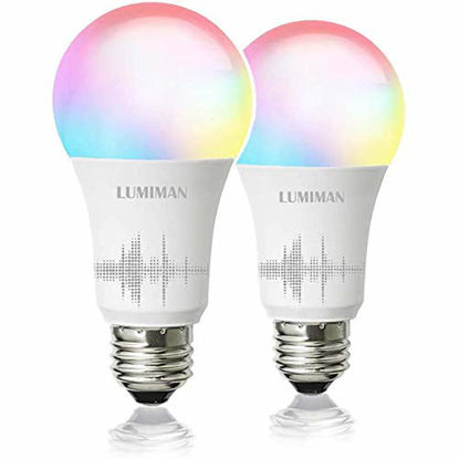 Picture of Smart WiFi Light Bulb, LED RGBCW Color Changing, Compatible with Alexa and Google Home Assistant, No Hub Required, A19 E26 Multicolor LUMIMAN 2 Pack