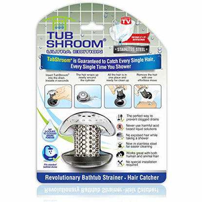 Picture of TubShroom Ultra Revolutionary Bath Tub Drain Protector Hair Catcher/Strainer/Snare Steel, Stainless Single Pack