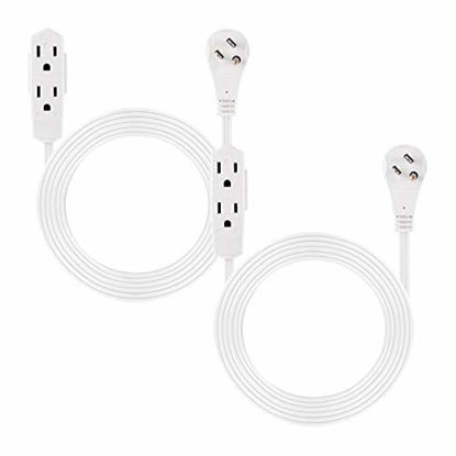 Picture of GE, White, 8 ft Extension Cord 2 Pack, 3 Outlet, Flat Plug, Grounded, 16 Gauge, UL Listed, 57366