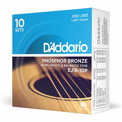 Picture of D'Addario EJ16-10P Phosphor Bronze Acoustic Guitar Strings, Light, 10 Sets