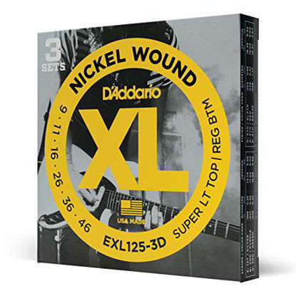 Picture of D'Addario EXL125-3D Nickel Wound Electric Guitar Strings, Super Light Top/Regular Bottom, 9-46, 3 Sets