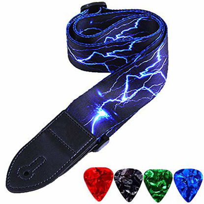 Picture of WOGOD Guitar Strap Jacquard Weave Hootenanny Guitar Strap with Leather Ends (Blue Light)