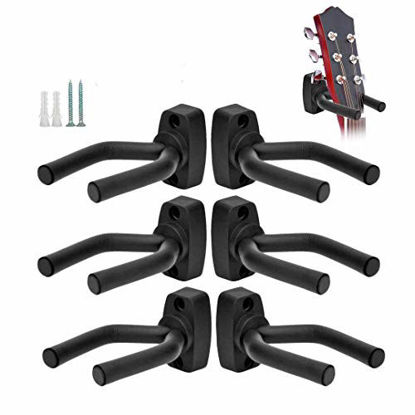 Picture of 6 Pcs Guitar Hangers Keep Hook Holder Wall Mount for All Size Guitars, Bass, Mandolin, Banjo