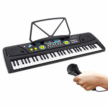 Picture of Digital Piano Kids Keyboard - Portable 61 Key Piano Keyboard, Learning Keyboard for Beginners w/ Drum Pad, Recording, Microphone, Music Sheet Stand, Built-in Speaker - Pyle PKBRD6111
