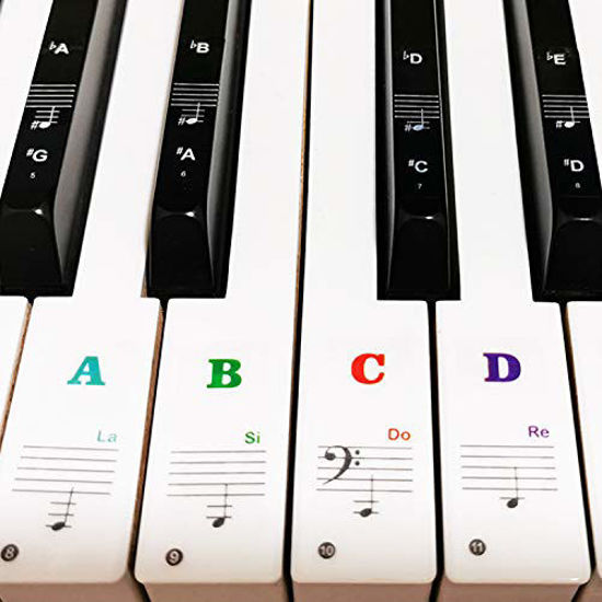 Picture of Piano Keyboard Stickers for 88/61/54/49/37 Key, Bold Large Letter Piano Stickers for Learning, Removable Piano Keyboard Letters, Notes Label for Beginners and Kids, Multicolor
