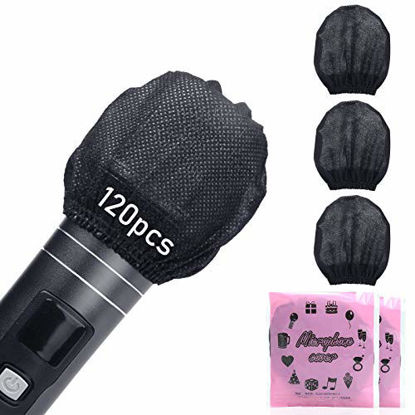 Picture of 120PCS (60 Pairs) Disposable Microphone Covers Caps Windscreen & Pop Filters Mic Cover Large Individual Wrapped Package Sanitary Black for Mic Compatible with Shure U & O Karaoke Microphone Sanitary