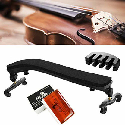 Picture of Violin Shoulder Rest for 1/4 and 1/2 Size, Collapsible and Height Adjustable Feet, Comfortable Foam Pad, Including Practice Mute and Violin Rosin