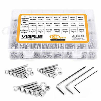 Picture of VIGRUE M2-M3-M4-1080PCS Stainless Steel Screws and Nuts, 1080 Pcs Hex Socket Head Cap, Silver