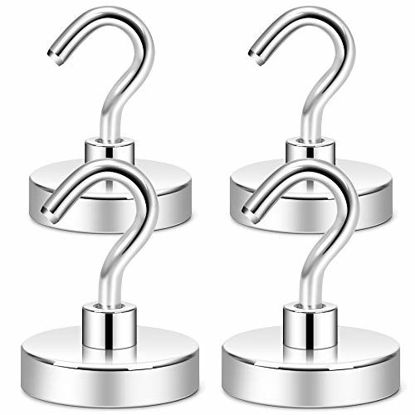 Picture of Neosmuk Strong Magnetic Hooks Heavy Duty,100lb+ Cruise Essentials Magnet Hook with CNC Machined Base,Strong Corrosion Protection Ideal for Grill,Towel,Kitchen Indoor Hanging (Silvery White,Pack of 4)